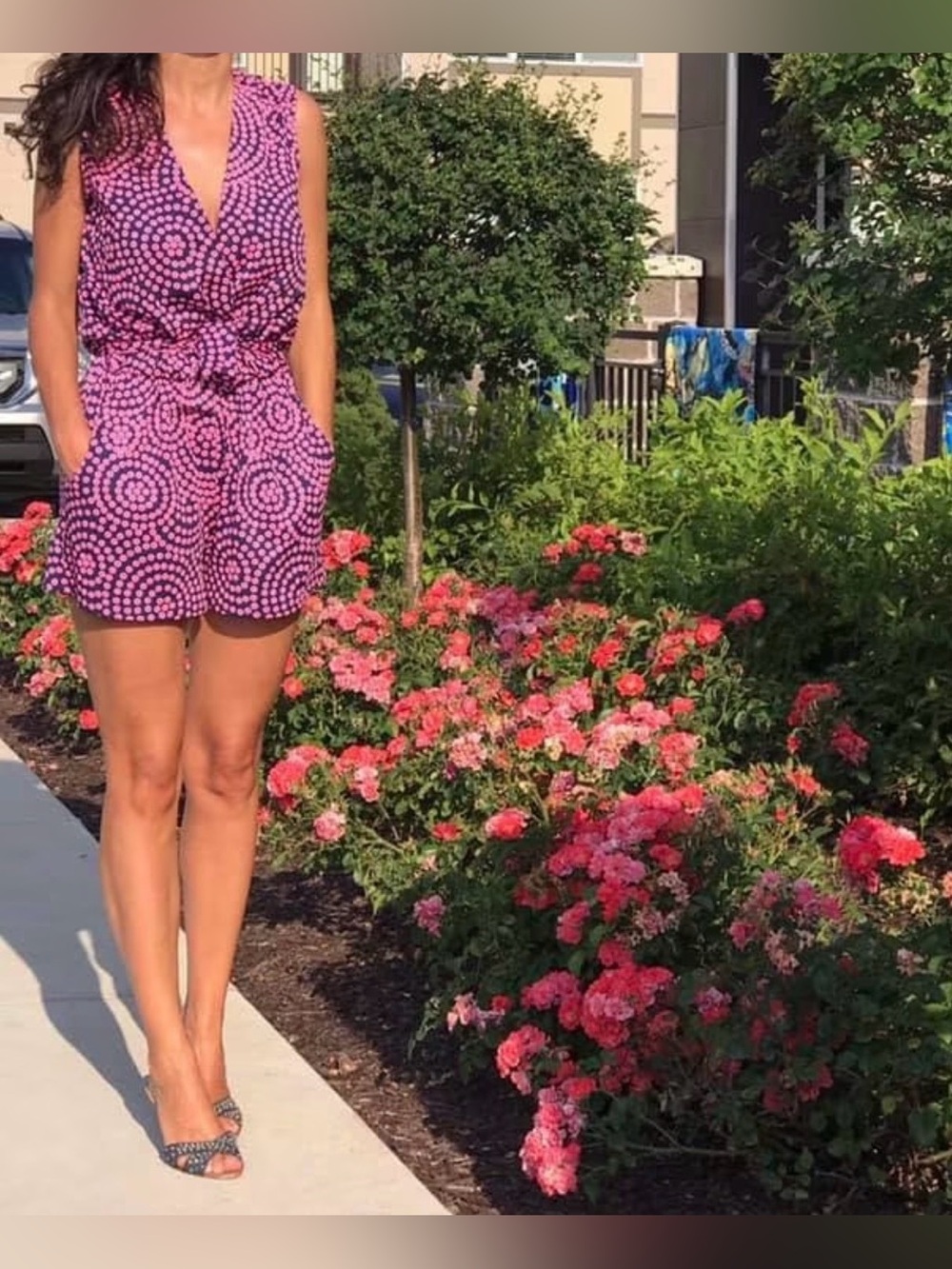 Unlisted Purple Printed Tie-Front Sleeveless Romper